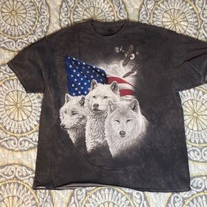 The Mountain America White Wolf Eagle Flag shirt Size 2XL
